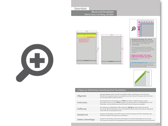 Product Bild block_mit_leimbindung_und_deckblatt__din_a5__200_blatt__5_0_farbig_einseitig_bedruckt_(cmyk_4-farbig_+_1_sonderfarbe_hks_oder_pantone)